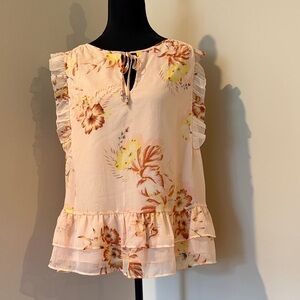 Kaari Blue Floral Ruffle Blouse - light coral and Orange